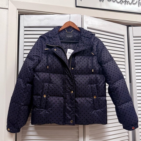 kate spade Jackets & Blazers - Kate Spade Navy Polka Dot Puffer Jacket - Size Small (NWT)